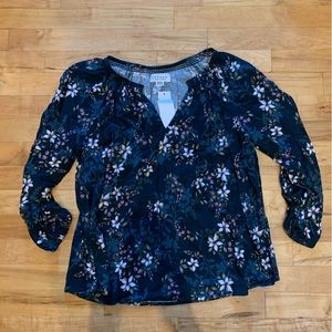 Velvet blouse floral navy and green